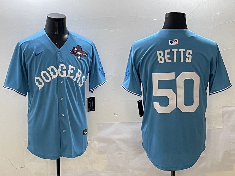 Men Los Angeles Dodgers #50 Betts Light Blue Throwback Game 2025 Nike MLB Jersey style 5->los angeles dodgers->MLB Jersey